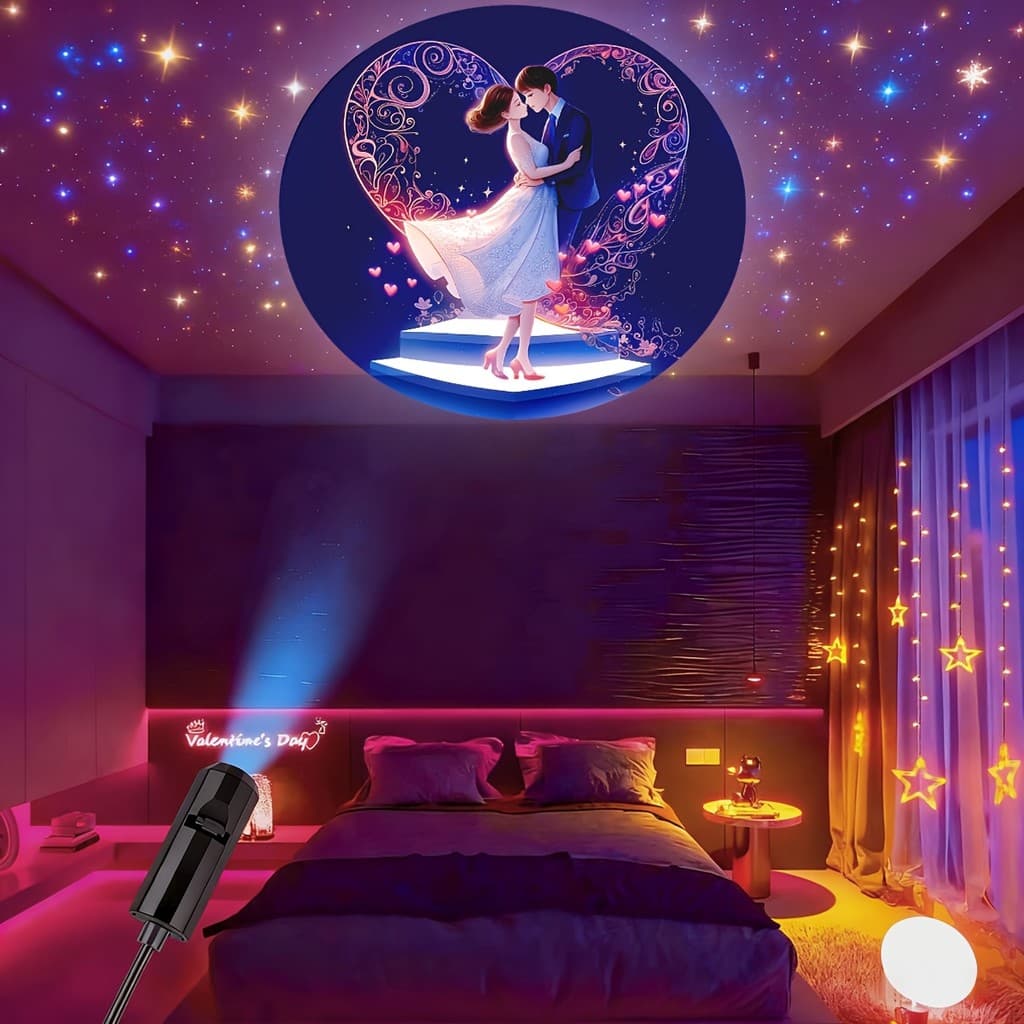 Lâmpada de Projeção USB Love Rose com Designs de Coração, Luz Decorativa para Fundo de Foto, para Transmissões ao Vivo e