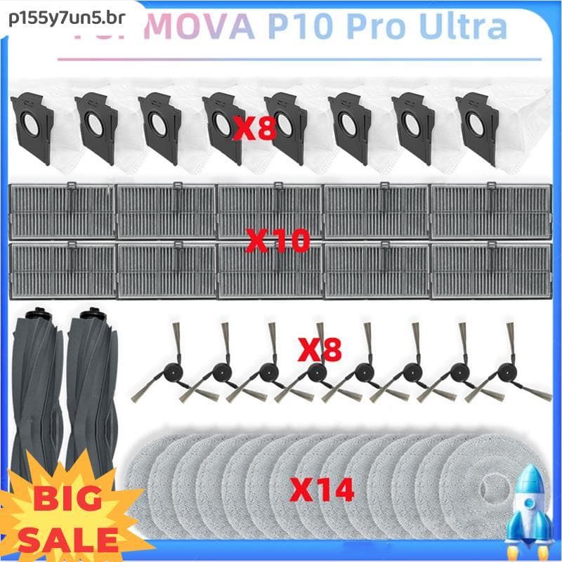 Para P10 Pro Ultra Peças De Vácuo Rolo Principal Escova Lateral Filtro Hepa Mop Pano Saco Pó Acessórios Substituição