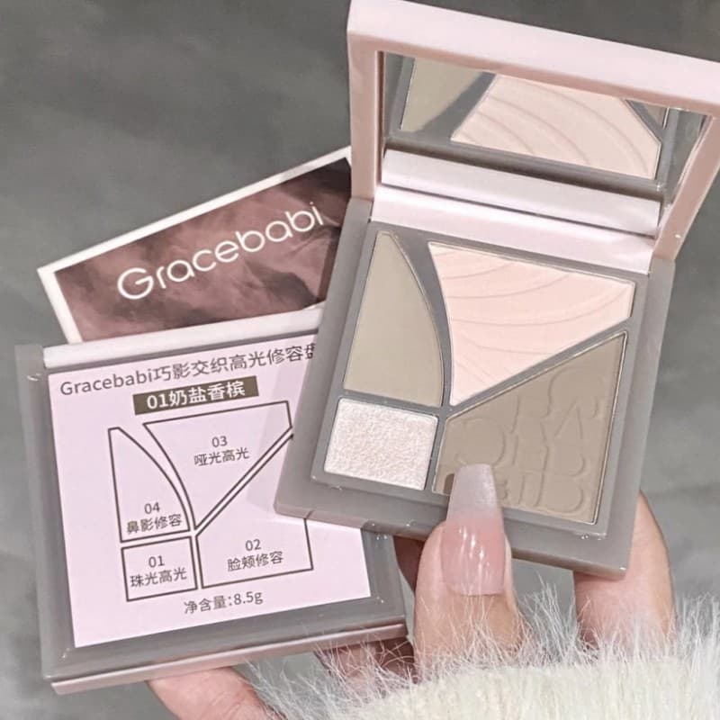 Gracebabi Gracebabi Intertecido Gloss Paleta de contorno de quatro cores integrada fosca rosto iluminando sombra de nari