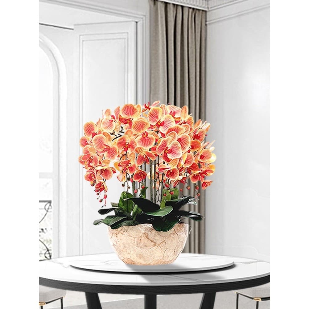Hejia Phalaenopsis Simulação Conjunto de flores Plástico Floral Flor de seda Flor falsa Vaso de plantas Decoração de sal