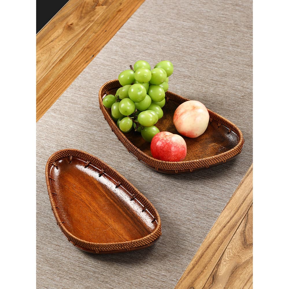 Bandeja de refrescos de nogueira de Rattan, cesta de frutas de madeira maciça para casa, sala de estar, cesta de frutas