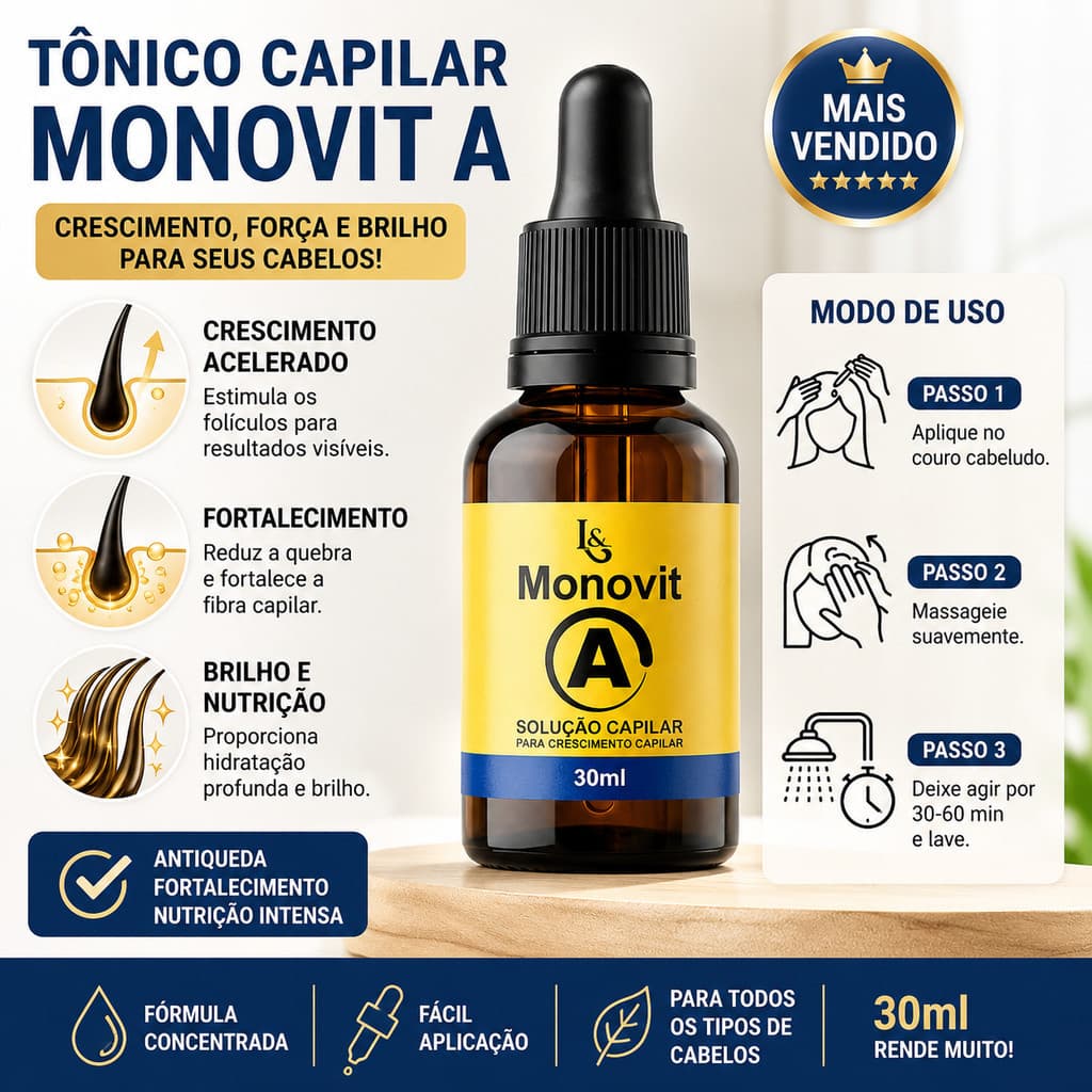 Tônico Capilar Monovit A 30ml Para Crescimento Capilar Fortalecimento Antiqueda