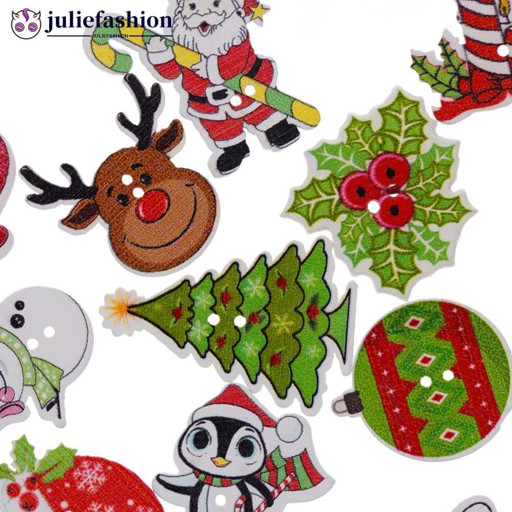 JULIEFASHION 50 Peças DIY 2 Furos Botões De Madeira Natal Desenho Animado Costura Scrapbooking C2U6