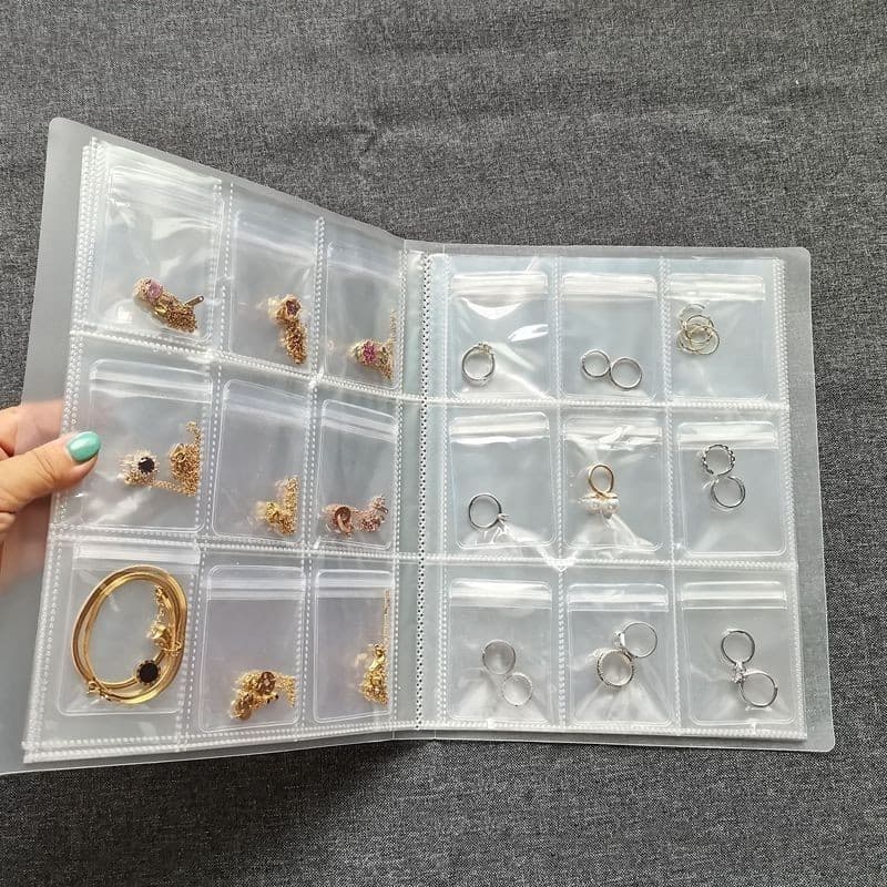 84/160 Grade Transparente Livro De Armazenamento De Jóias Auto Vedação Saco Para Colar Anel Foto Cartão Organizador