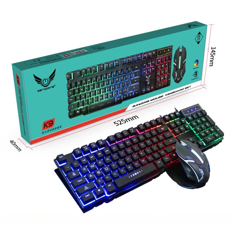 Kit de teclado e mouse mecânico, mouse e teclado com fio brilhante