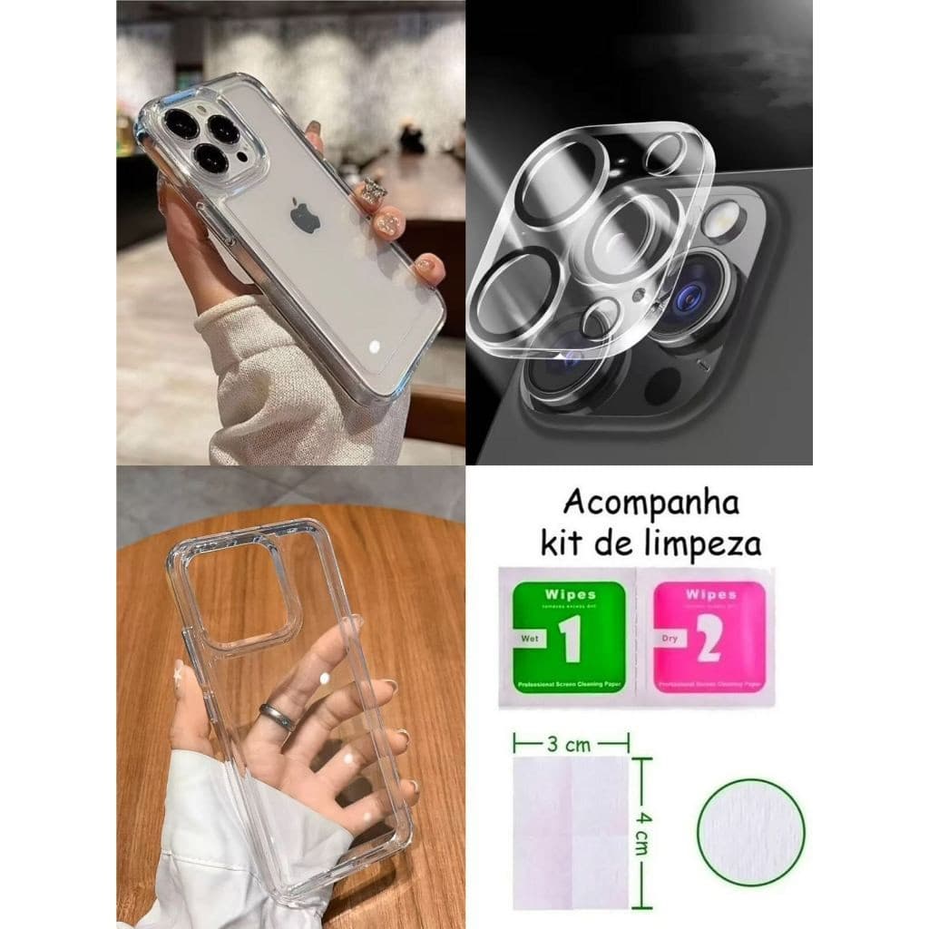 Capa Acrílico Transparente Space Para + Lente Película De Câmeira Iphone 11 12 13 14 15 PRO MAX