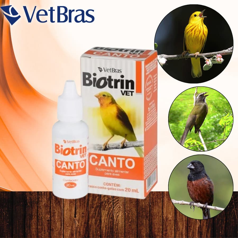 Suplemento Biotrin CANTO de passarinhos em mudas e aves complexo Vitamínico 20ml - Vetbras