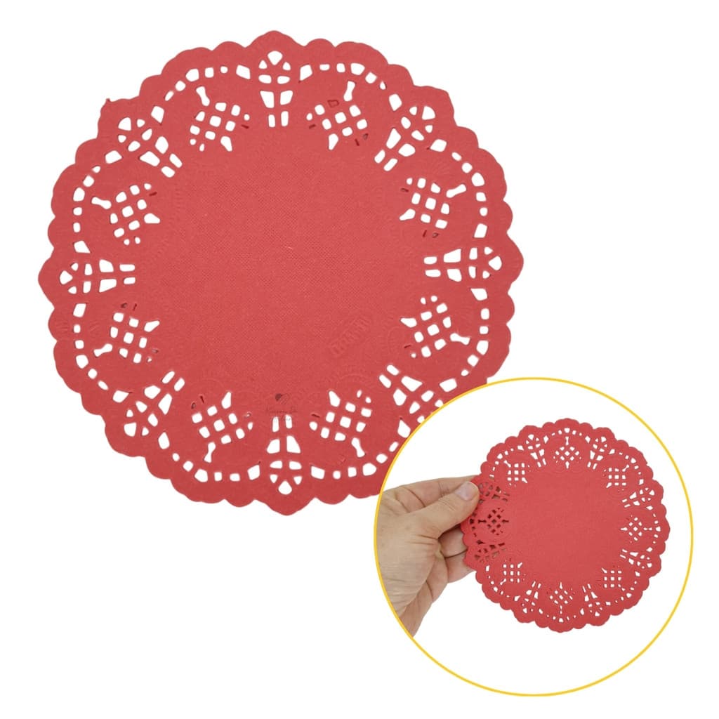Kit Papel Rendado Toalha Doilie Vermelho 14cm 32 Unidades