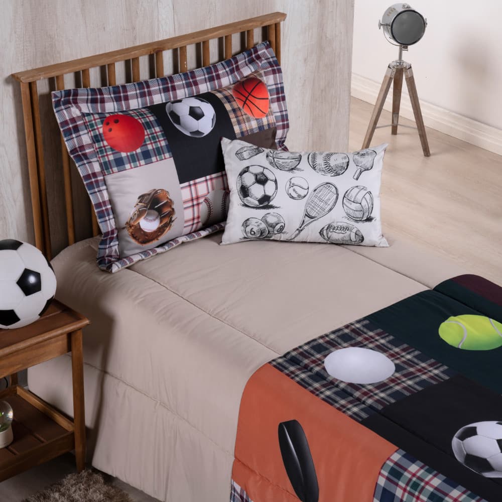 Kit Edredom + Jogo de Lençol Solteiro 4 Peças Esportes