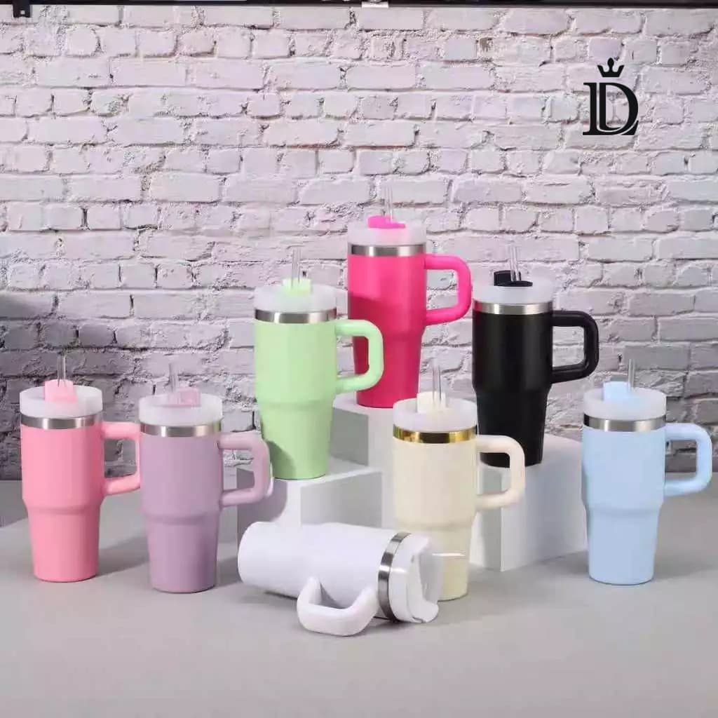 Copo Straw 420ml Compacto,alça e canudo de aço com 420ml de tamanho Para Bebidas Geladas E Quentes