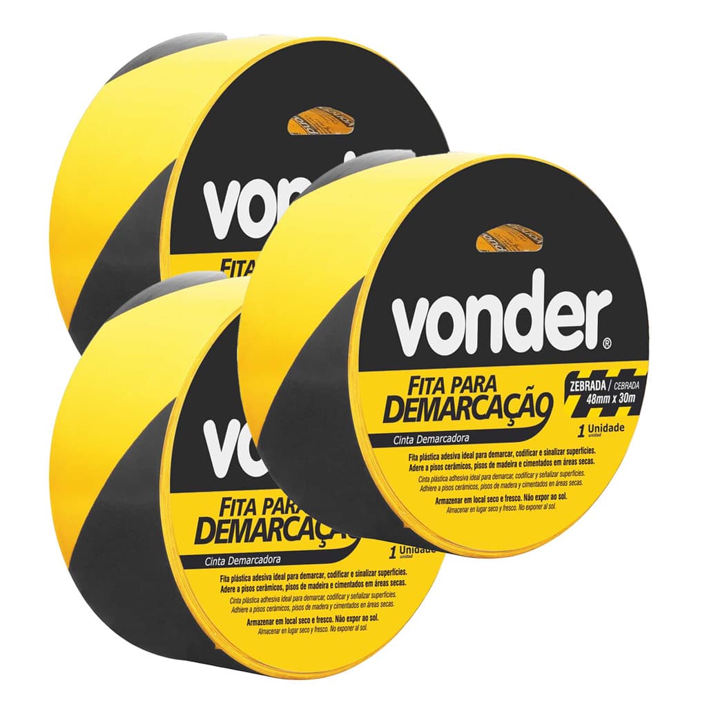 Kit 3 Fitas Demarcação Zebrada Vonder 48mm x 30m PVC