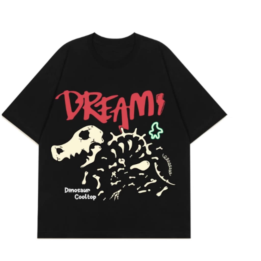 Camiseta Unissex De Algodão Streetwear Com Estampa Punk "Dream Dinosaur Skeleton"