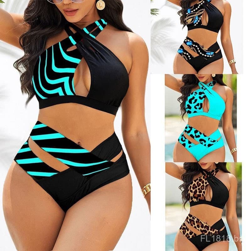 5XG Plus Size Triângulo Pescoço Cross Split Biquíni Feminino Maiô bikini plus size mulheres estofado praia swimwear