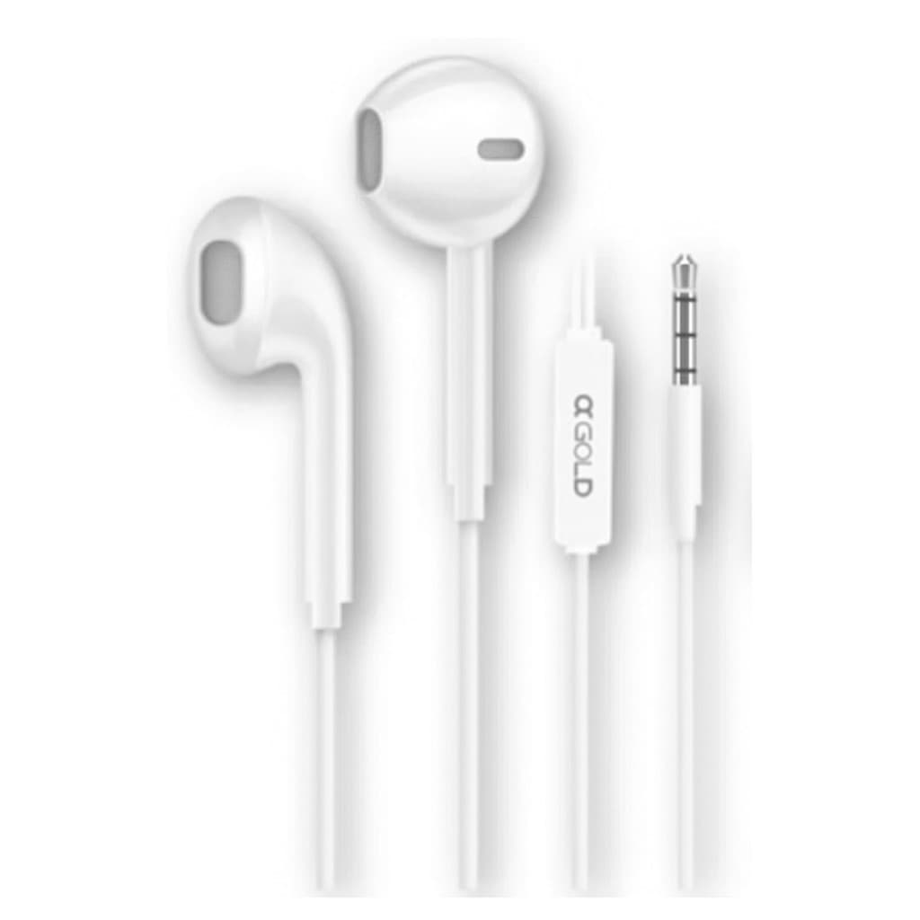 Fone De Ouvido A-Gold Com Fio Estéreo Sem Ruíd - Cor: Branco