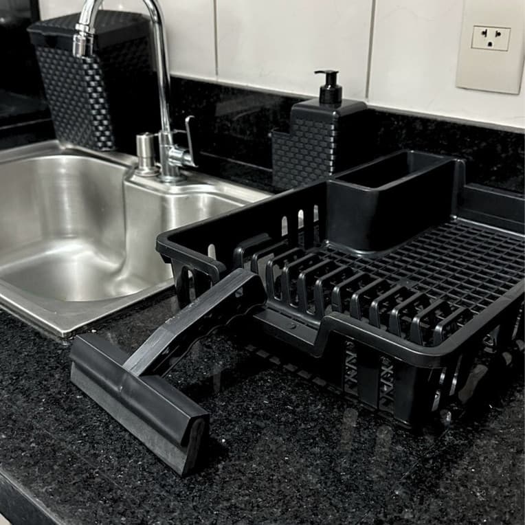Cozinha Completa Escorredor De Louca + Lixeira de Pia 05 litros + Porta Detergente + Rodinho de Pia KIT