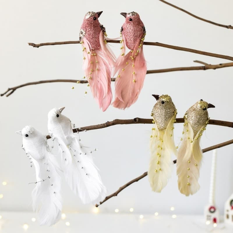 YU Árvore De Natal Pássaros Artesanais De Espuma Artesanal Estilos De Penas Naturais Decoração
