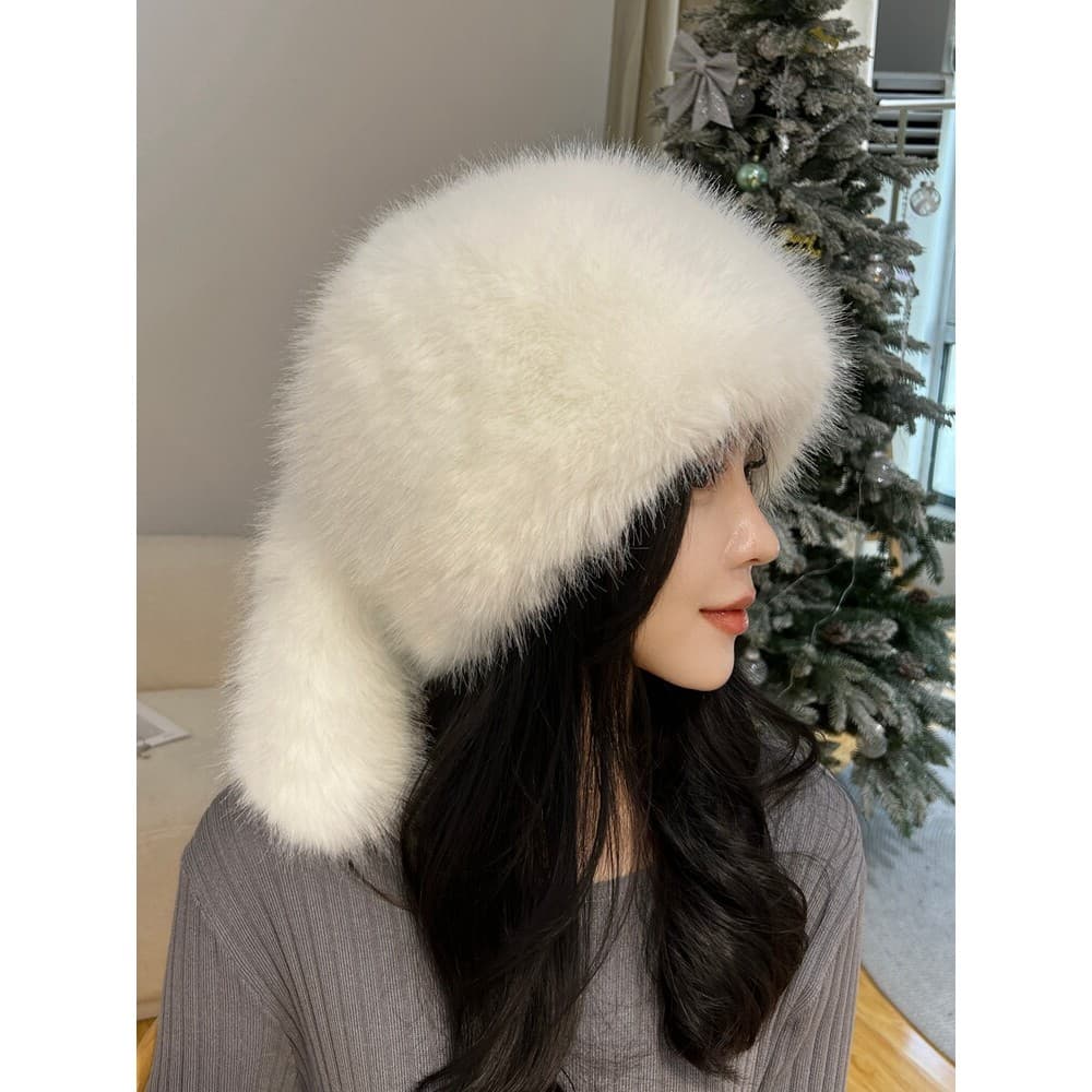 Outono inverno imitação de pele de raposa cauda chapéu engrossado quente cúpula plana mongol russo étnico neve princesa