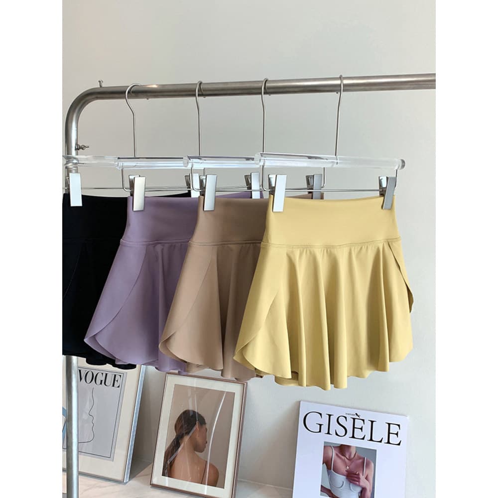 Shorts de Fitness com forro esportivo feminino respirável saia curta Anti-reflexo plissado falso de duas peças cintura a