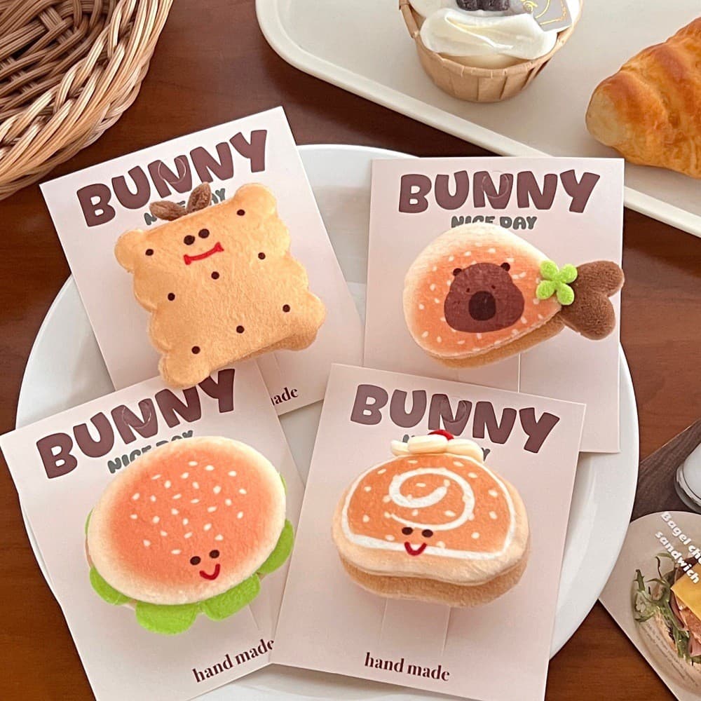 Evento presente dos desenhos animados bonito biscoito acessórios de cabelo Hairpin comida diversão engraçado franja clip