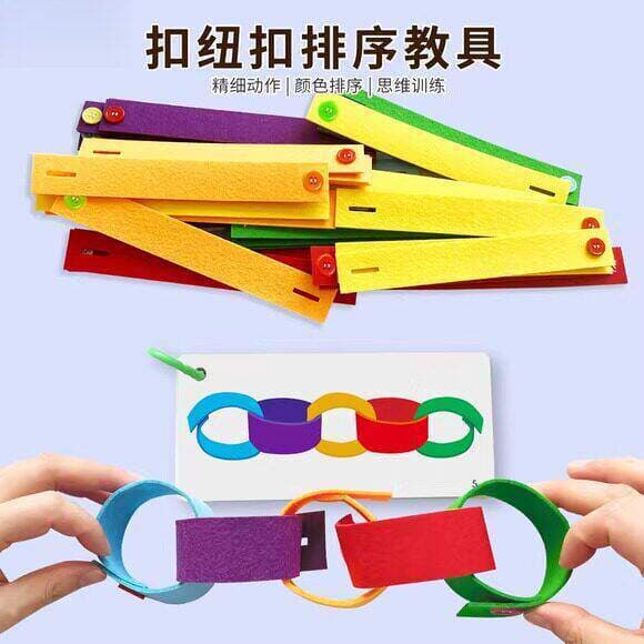 Pulseira de botão Montessori, classificação Regular, Material de área de quebra-cabeça de jardim de infância, ação fina,