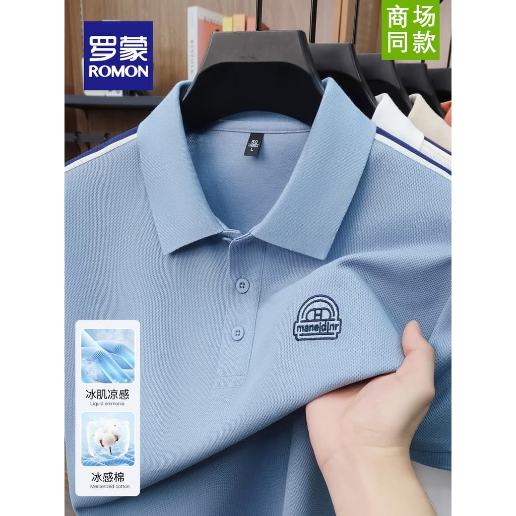 Lomon 2026 novo estilo de negócios manga curta algodão camiseta topo Casual lapela bordado camisa POLO masculina verão