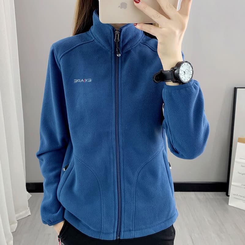 Ao ar livre feminino primavera outono inverno jaqueta de lã feminina gola alta Cardigan engrossado dupla face velo quent