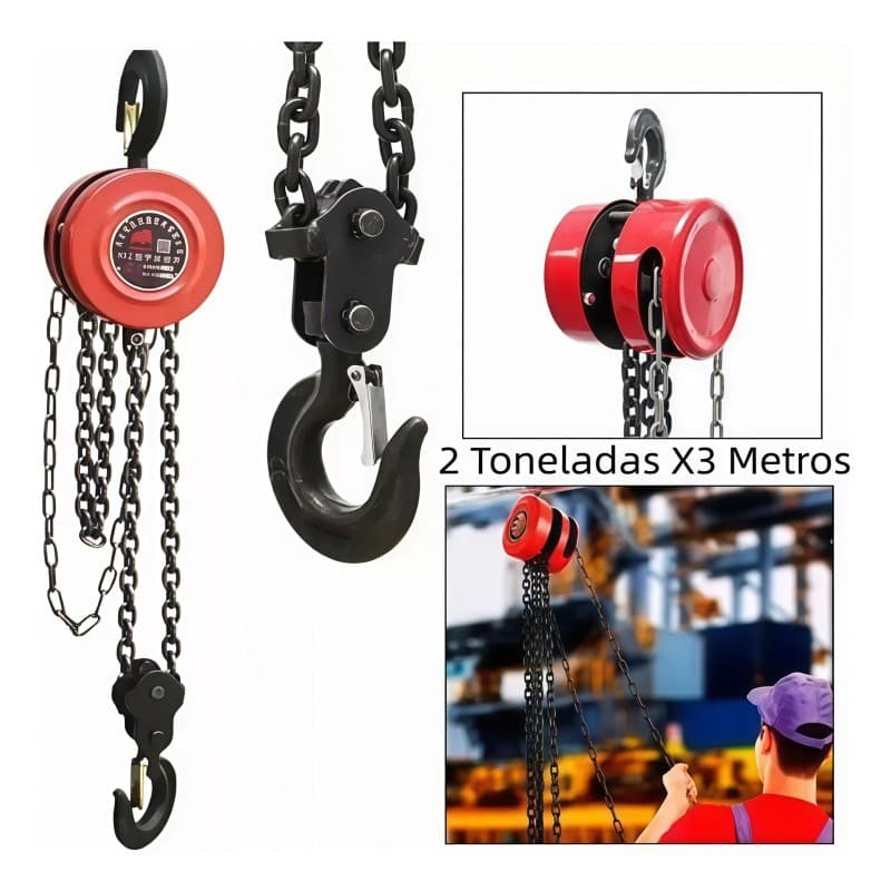 Talha Manual De Corrente 2 Toneladas Correia 3M 1000kg Guincho Industrial