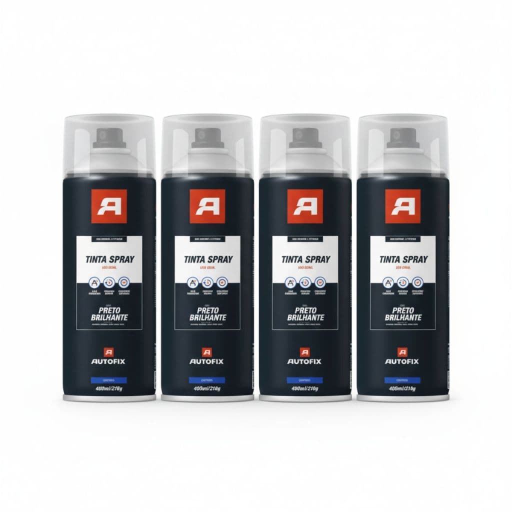Kit 04 Tinta Spray Uso Geral Preto Brilhante 400ml - Brilho Intenso + Secagem Rápida Ok