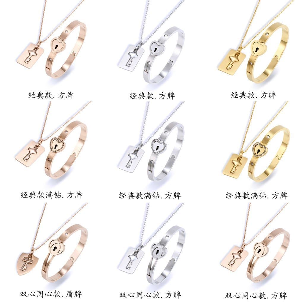 Pulseira de Coração com Chave e Diamantes para Casal, Presente de Dia dos Namorados, Pulseira de Aço Titânio para Homens