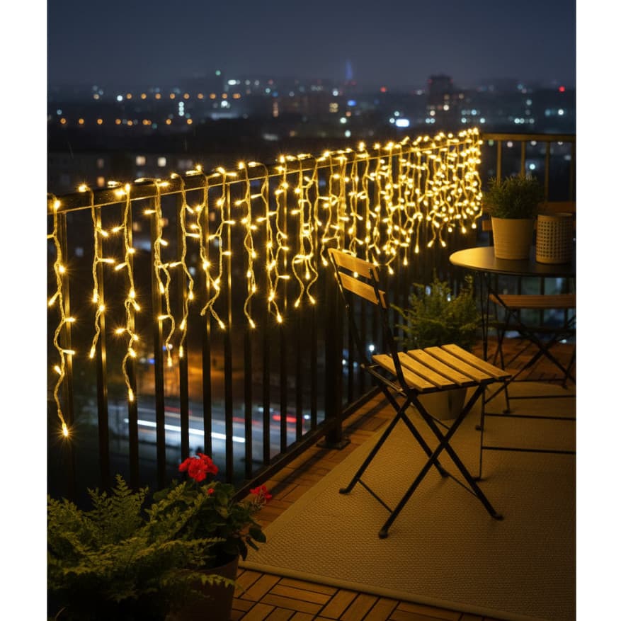 Pisca Cascata 6 Metros Estrobo 240LEDS Branco Quente Uso Externo Interno Decoração Natal Luxo Casa