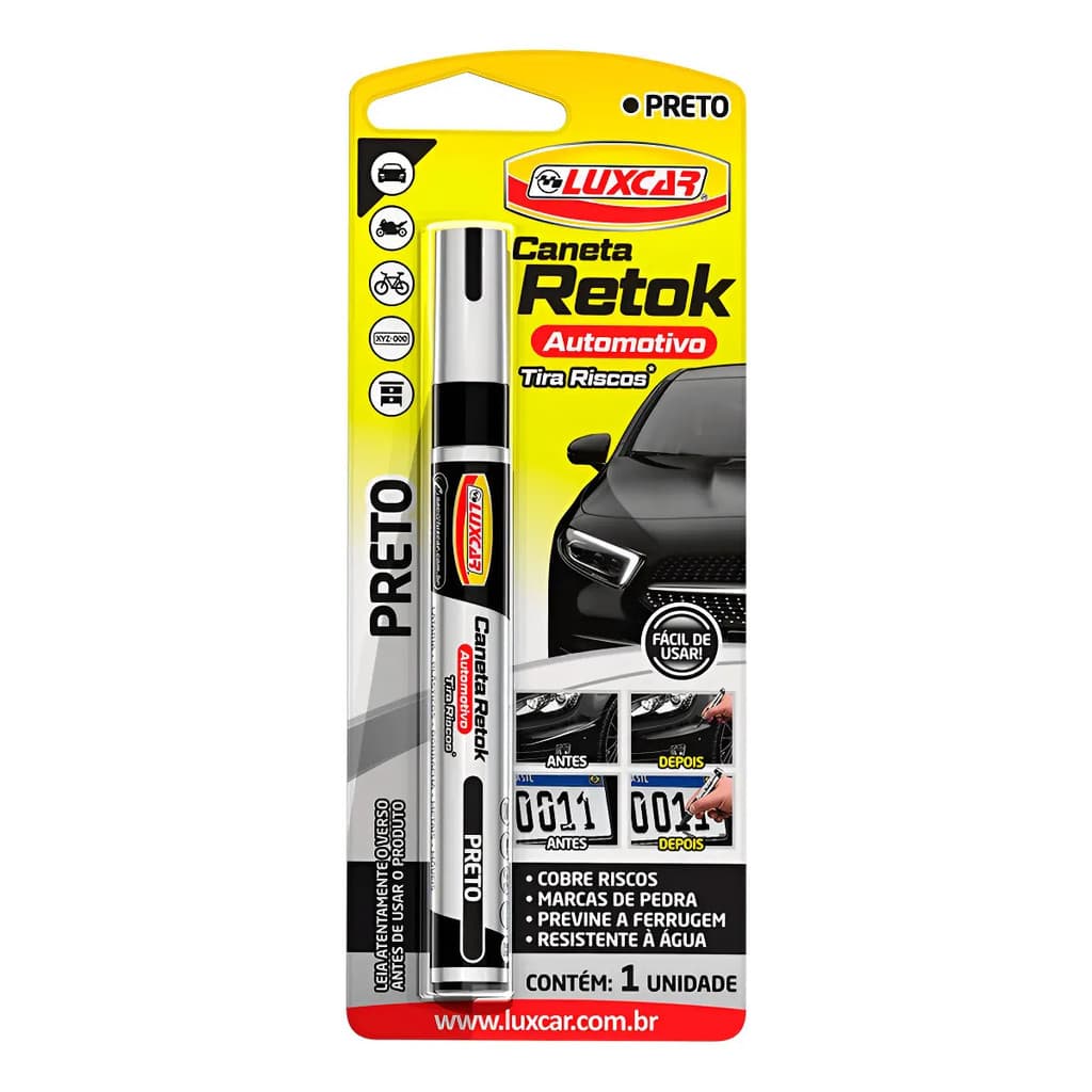 Caneta Tira Riscos Luxcar Retok Automotivo Cores Cor Preto