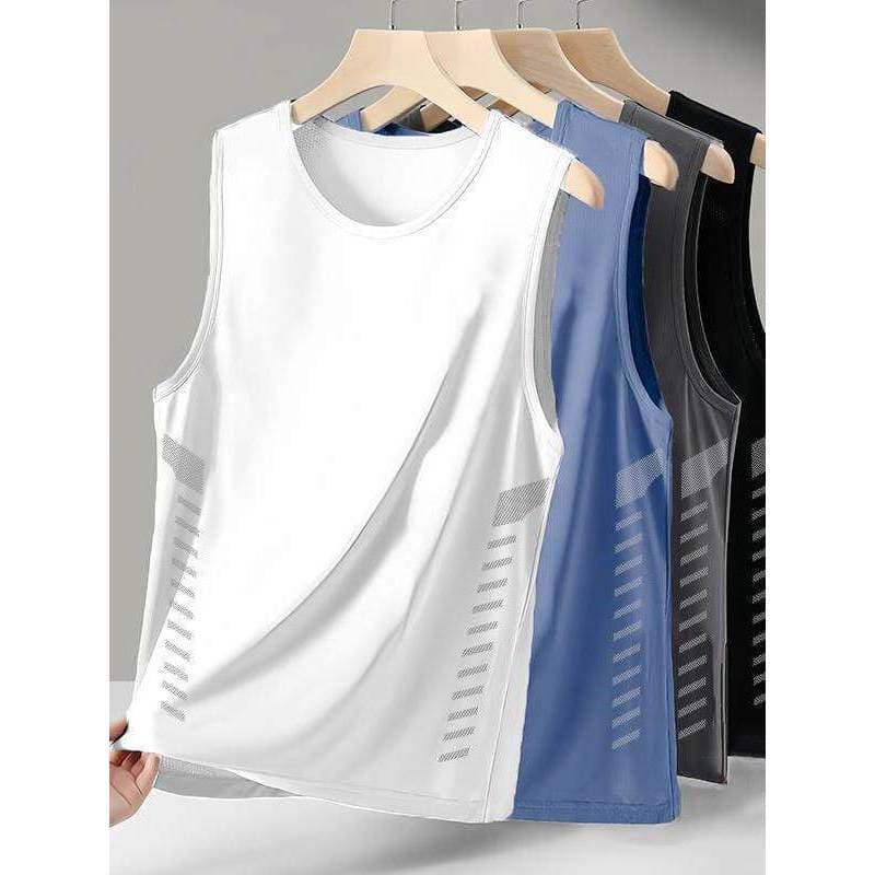 Colete de secagem rápida de seda gelo masculino verão 2026 novo estilo na moda ombro largo sem mangas camiseta treinamen