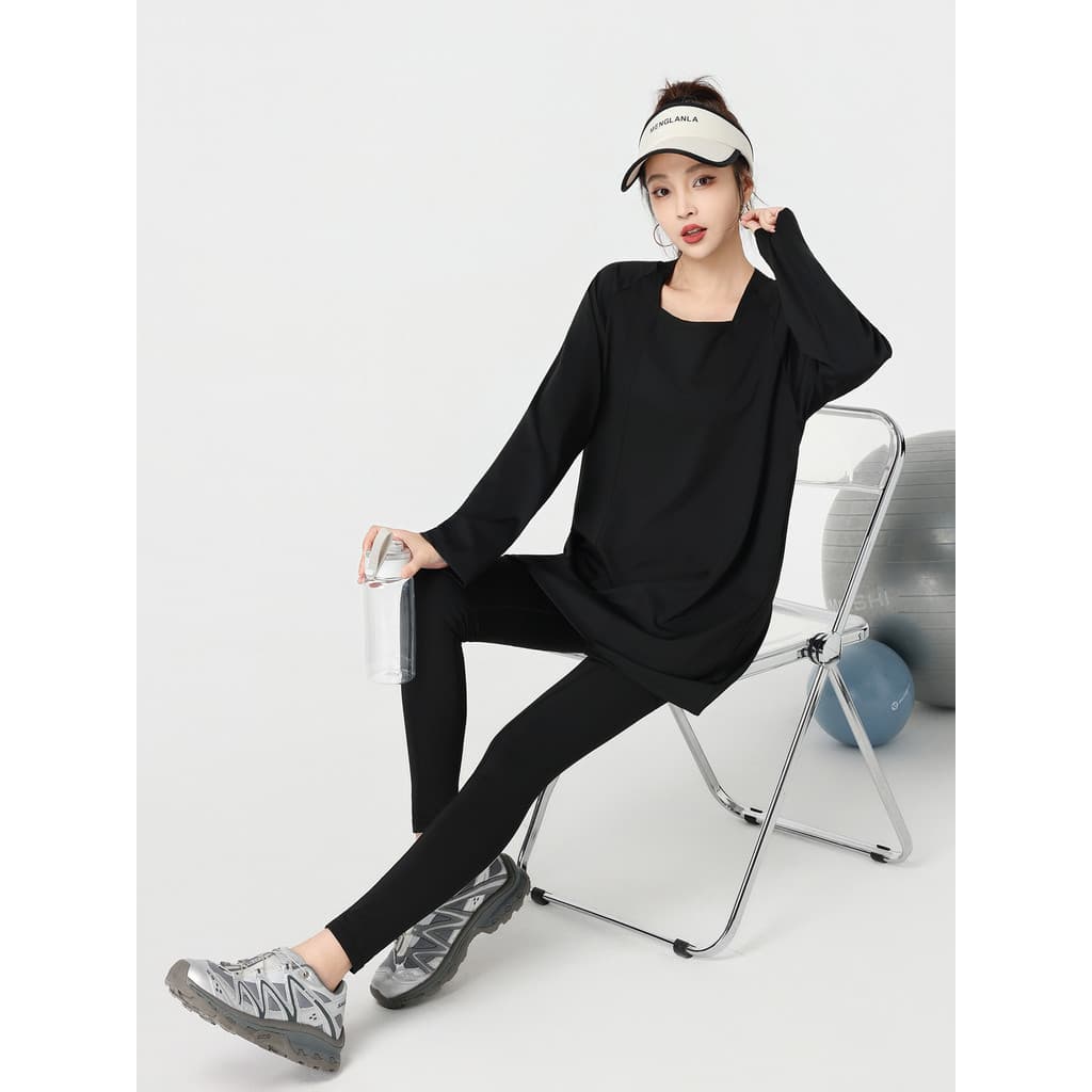 Terno de Yoga feminino 2025 novo estilo de manga comprida solto tamanho grande roupas de Fitness de secagem rápida High-