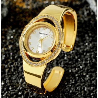 Cansnow Ladies Elegant Quartz Watch Relógio De Quartzo De Luxo Golden Bangle