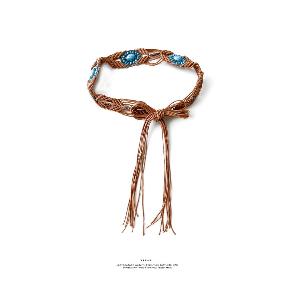 Estilo étnico boêmio High-End cintura corrente decoração combinando saia cintura corda trançada borla cinto feminino 202