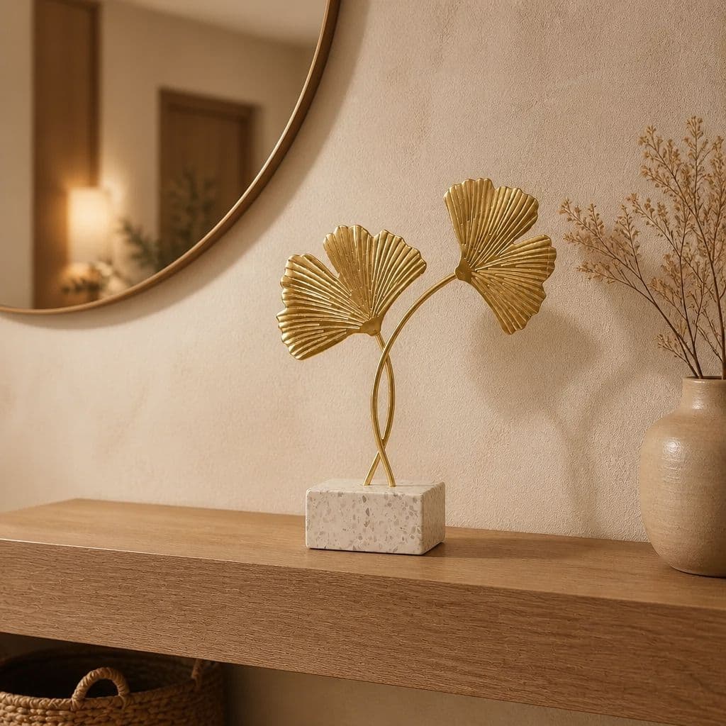 Escultura Decorativa Folha Cruzada Premium Decoração  Sala Estante e Decor 20cm