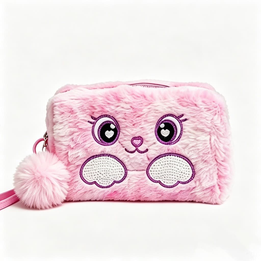 Necessaire de Pelúcia Fofa Estampa Tie-Dye com Personagem Portátil para Maquiagem Cosméticos Viagem e Uso Diário