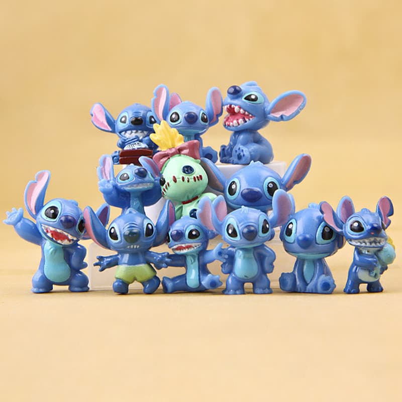 12Pcs/Set Anime Disney Lilo & Stitch Figura DIY Q Versão Mini Figuras De Ação Em PVC Coleção De Modelos Brinquedos Doll
