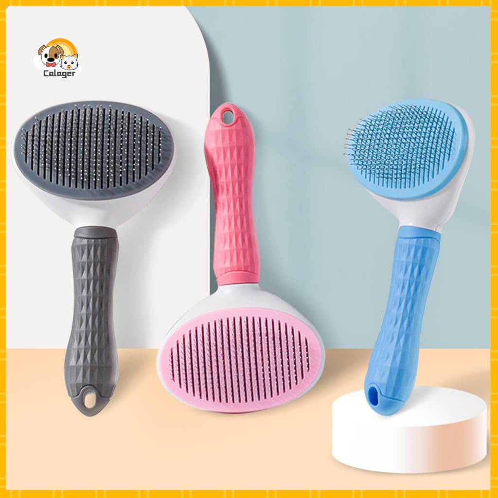 Angled Teeth Pet Grooming Brush Dog with – Self-cleaning Deshedding Comb for Cats Dogs Removes Loose Fur Undercoat Sui