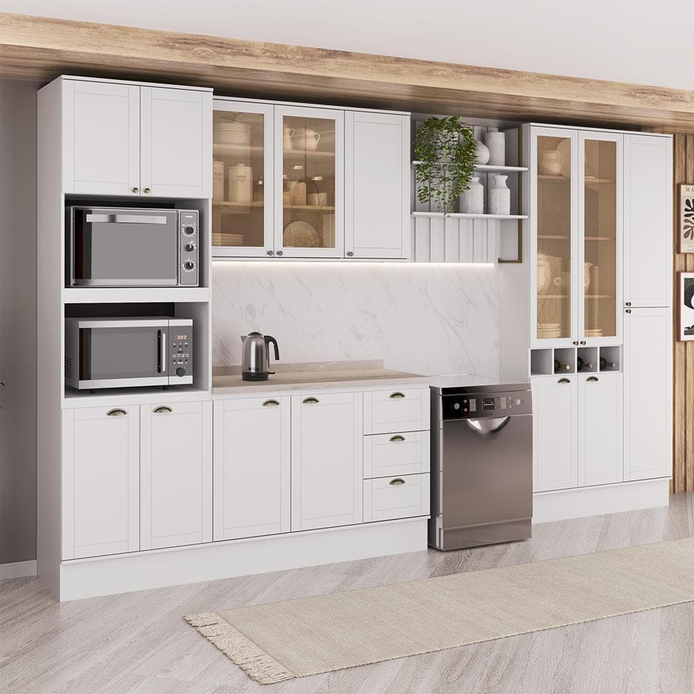 Armário de Cozinha Completa com Balcão Milla Lily Carraro Branco