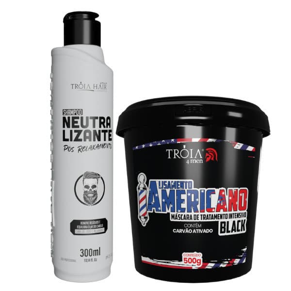 Kit Alisamento Americano Black 500g com Neutralizante 300ml Tróia Hair