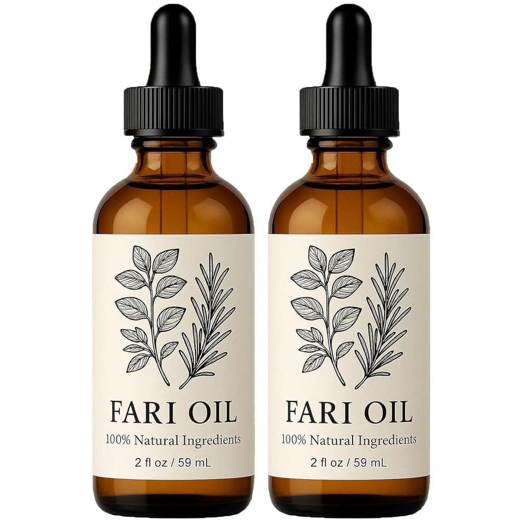 Óleo capilar Fari Oil, um óleo orgânico multifuncional para cuidado capilar, rico em extratos vegetais e de ervas.