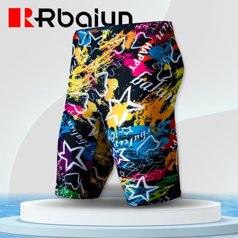 Novo estilo troncos de natação masculino natação cinco pontos profissional de secagem rápida Anti-cloro treinamento joel