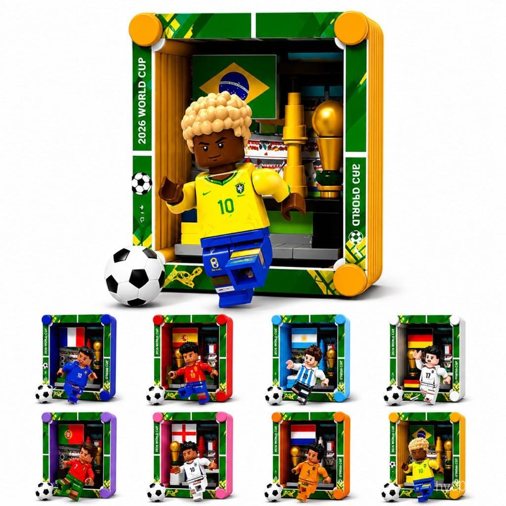 Conjunto de Blocos de Montar da Copa do Mundo de Futebol com Mini Figuras e Ímãs Magnéticos para Geladeira para Crianças