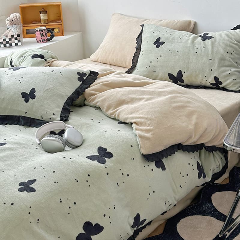 Princesa estilo renda leite veludo conjunto de quatro peças outono inverno flanela colcha capa dupla face velo quente fo
