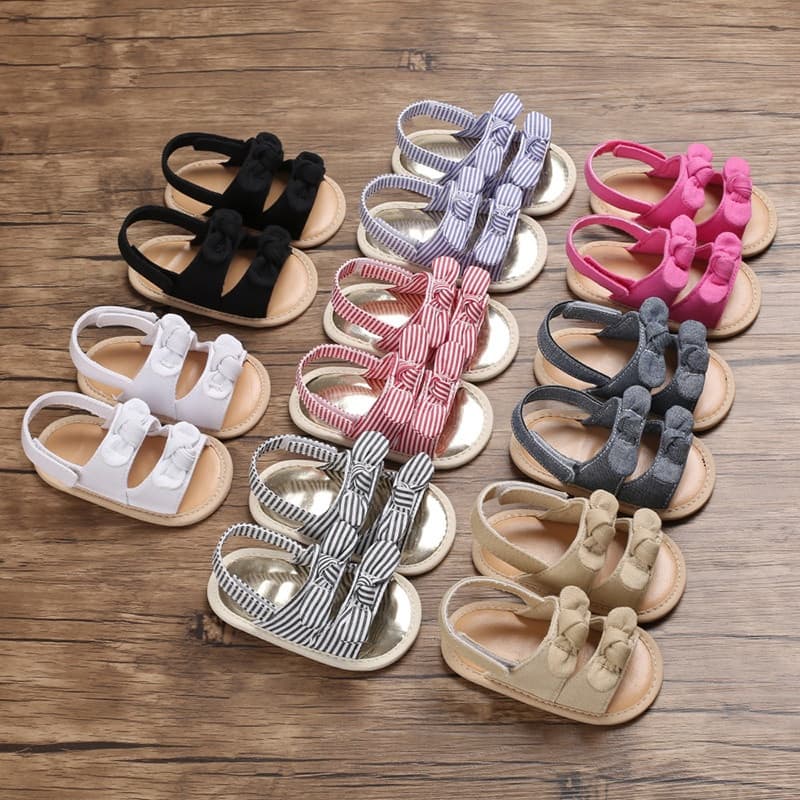 Sapatos Para Bebês Infantis Sandálias Menina Sola Macia Antiderrapante De Verão Laço De Listras Berço Recém-Nascido Firs