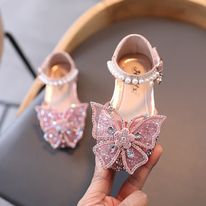 2-18 Anos Sapatos Infantis Bonitos Meninas Borboleta Flats Bling Blilng Diamante Gravata Borboleta Sapatos Planos de Cou