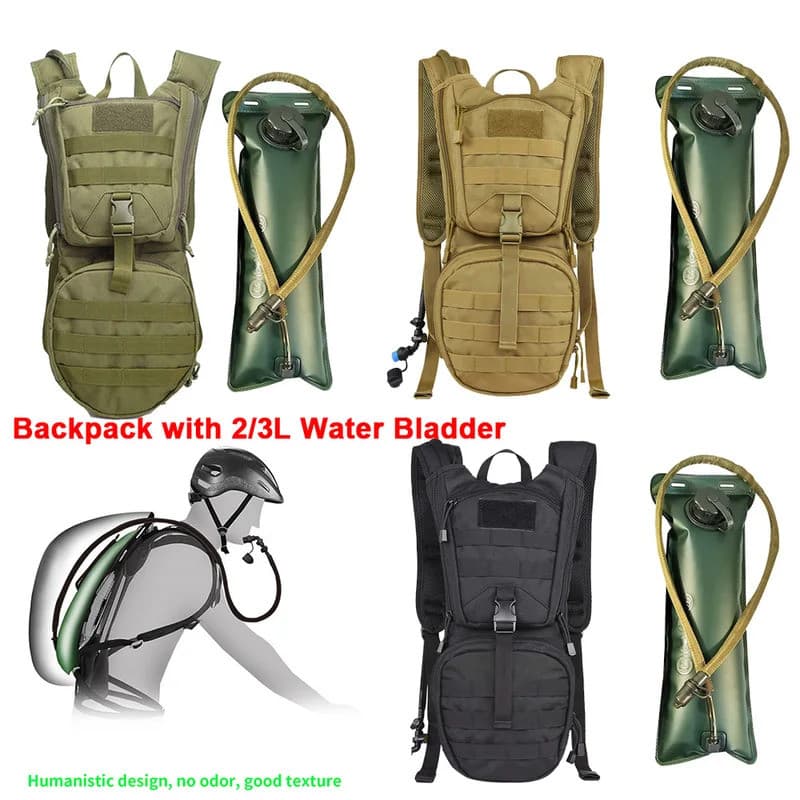 With 2/3L Water Bag Hydration Backpack Tactical Hydration Pack Backpack Military for Hiking Cycling Climbing Outdoor Bla