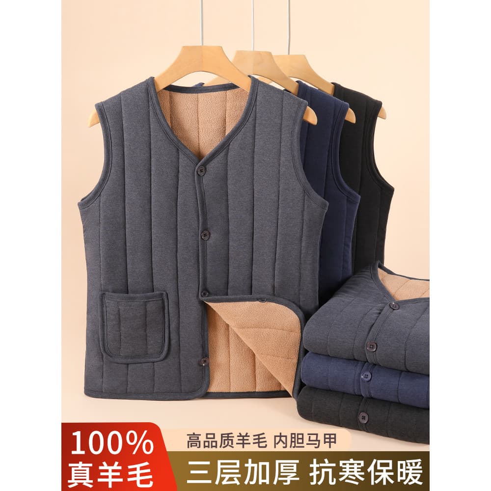 Colete quente para idosos de meia-idade masculino outono inverno forro de lã engrossado colete masculino pai colete de a