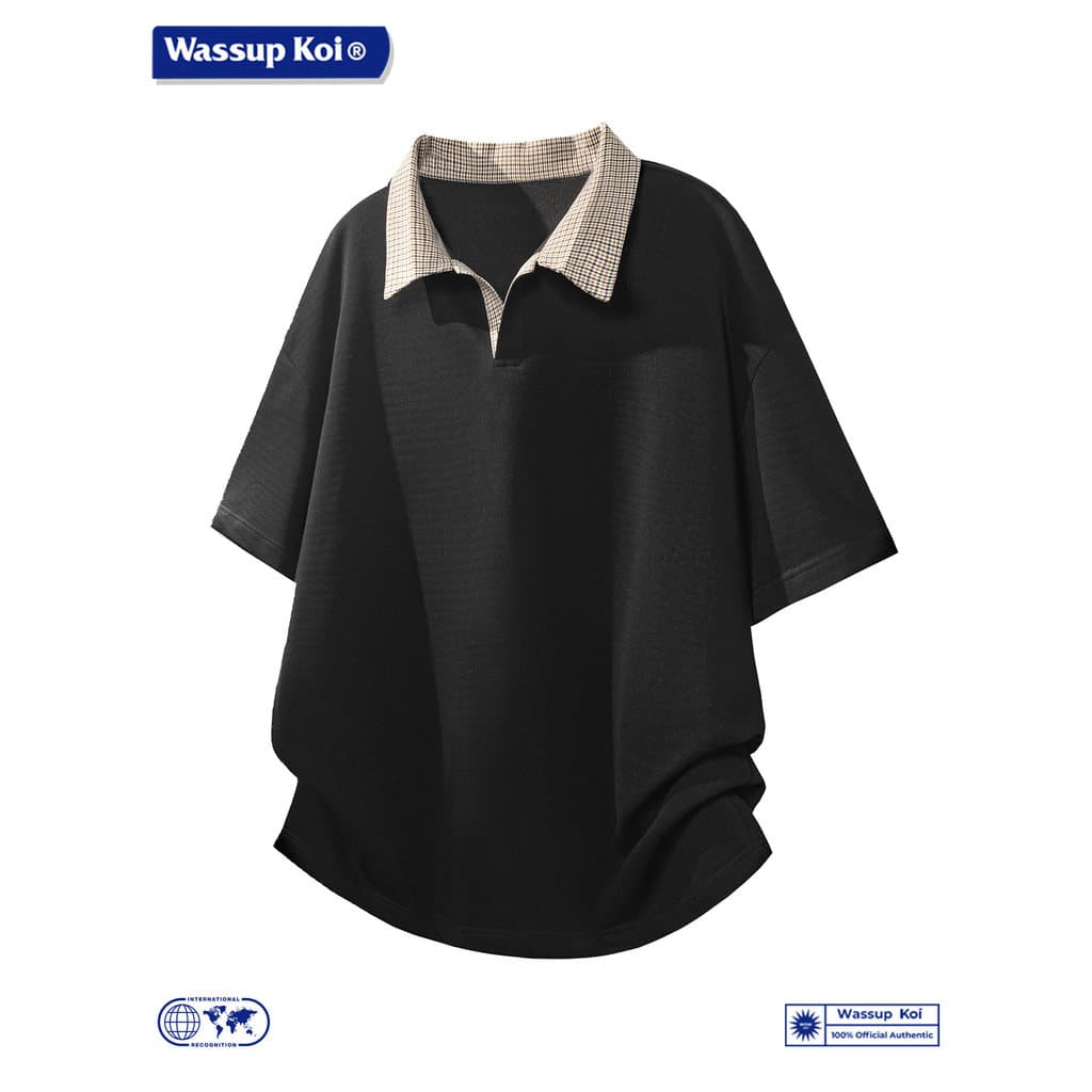 WASSUP KOI Houndstooth Falso camisa polo de manga curta de duas peças masculina verão sentindo bonito cleanfit Top t cam